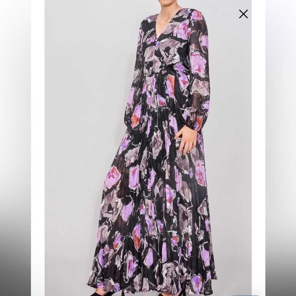 Floral Maxi Dress with Long Sleeves- MELLODAY